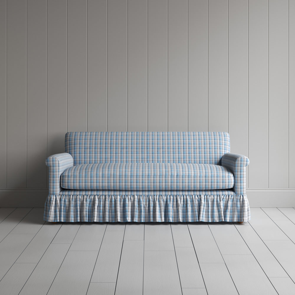 Curtain Call 2 Seater Sofa in Square Deal Cotton, Blue Brown front view