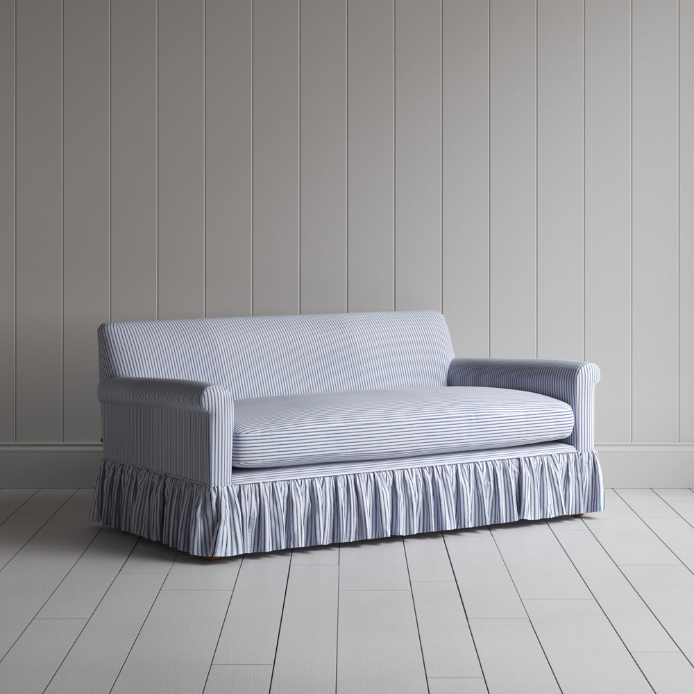 Curtain Call 2 Seater Sofa in Ticking Cotton, Aqua Brown