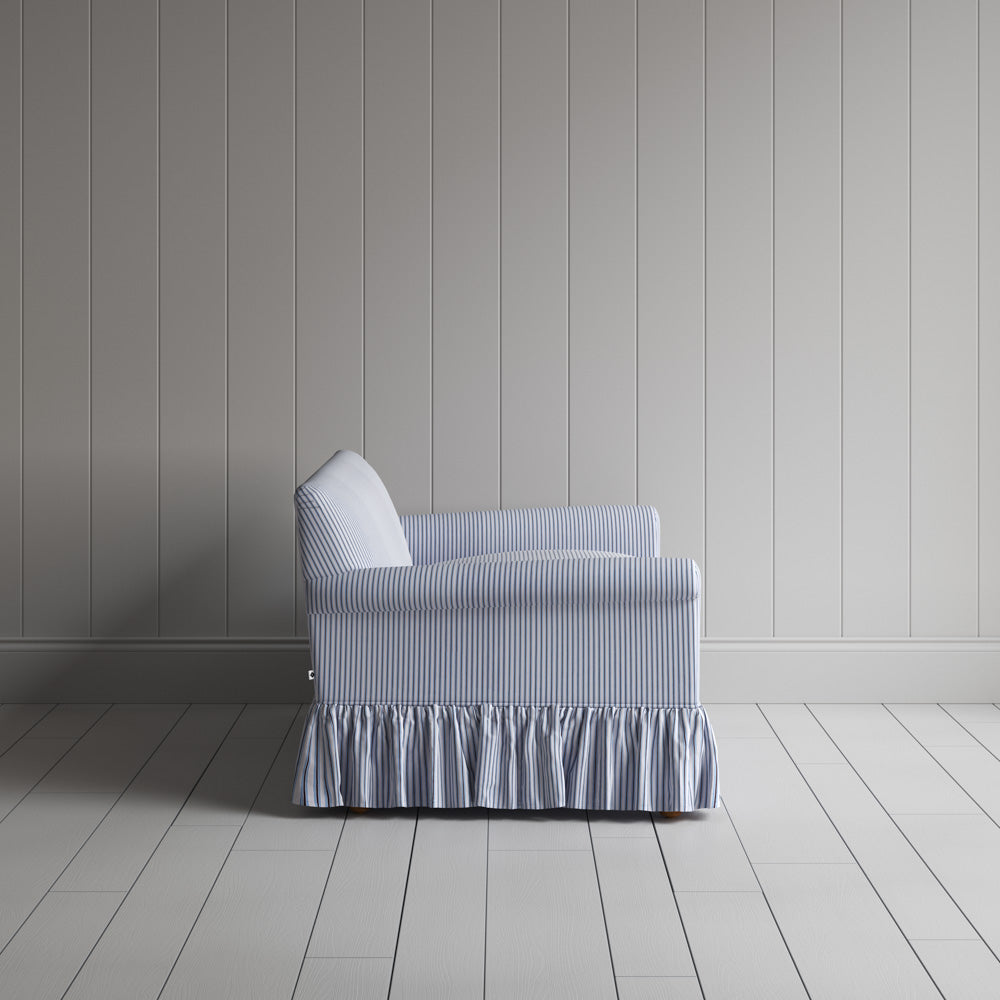 Side view of Curtain Call 2 Seater Sofa in Ticking Cotton, Aqua Brown