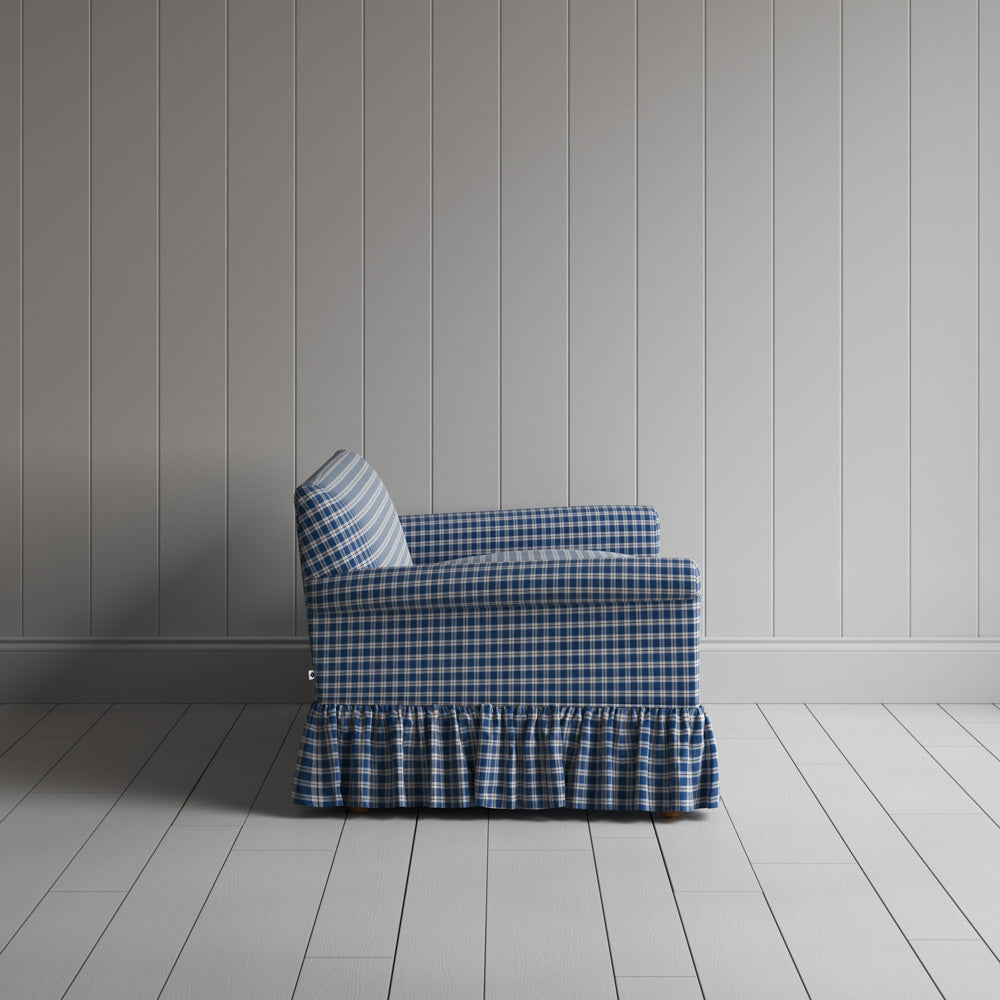 Side View of Curtain Call 2 Seater Sofa in Well Plaid Cotton, Blue Brown