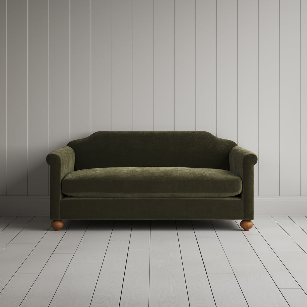 Dolittle 2 seater sofa in Caper Classic Corduroy, a small olive green UK handmade settee.