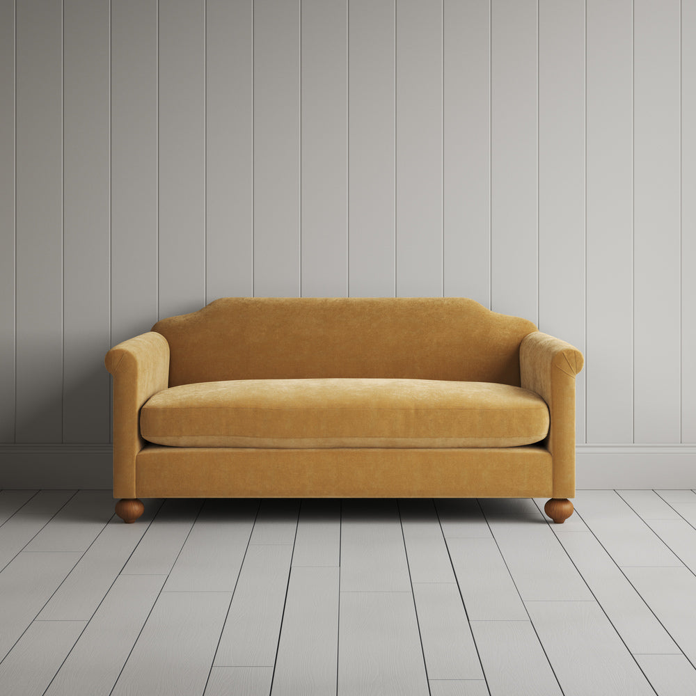 Dolittle 2 seater sofa in Wheat Classic Corduroy, a small neutral UK handmade Art Deco settee.