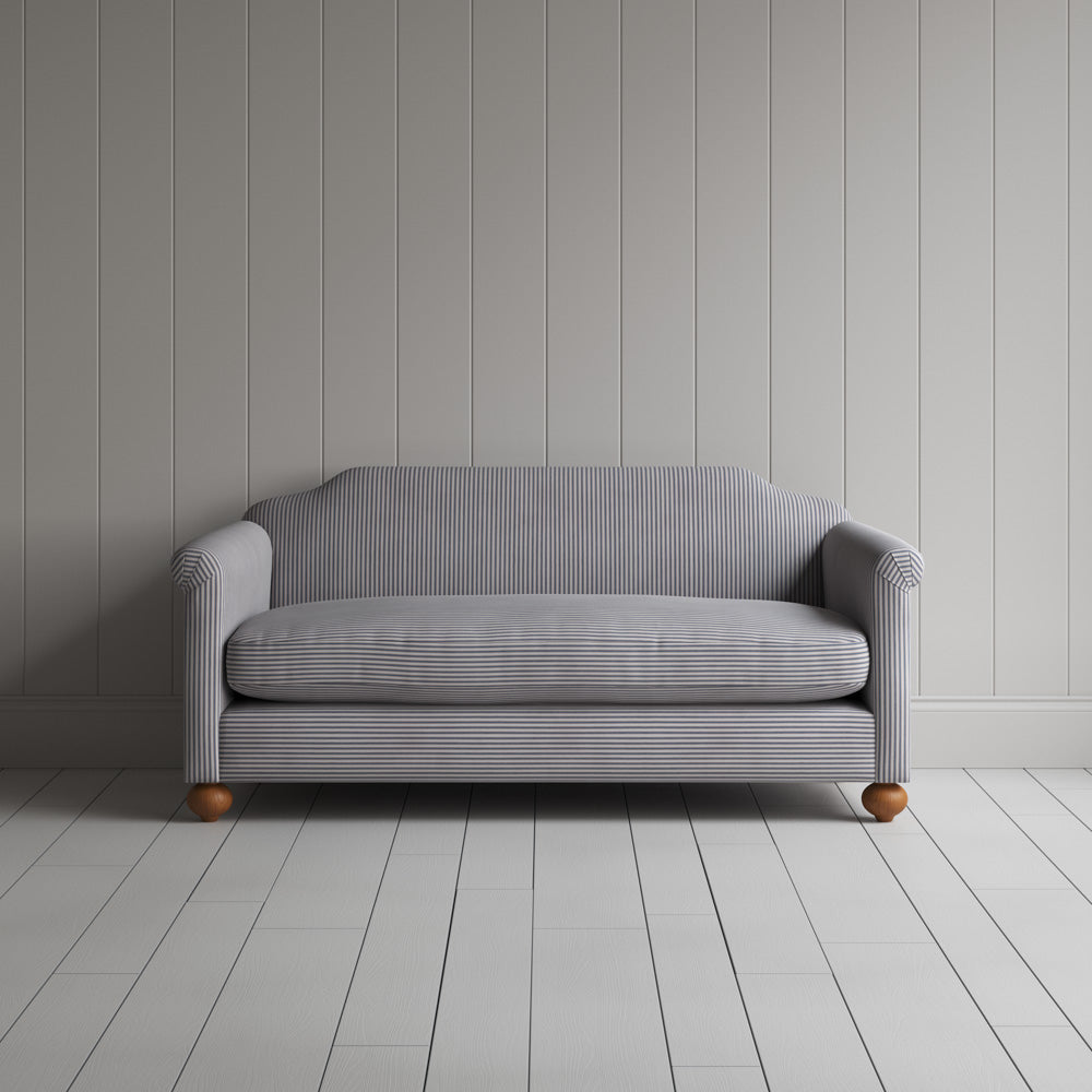 Front View of Dolittle 2 Seater Sofa in Ticking Cotton, Blue Brown