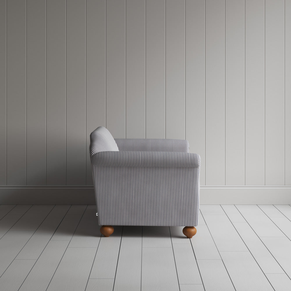Side View of Dolittle 2 Seater Sofa in Ticking Cotton, Blue Brown