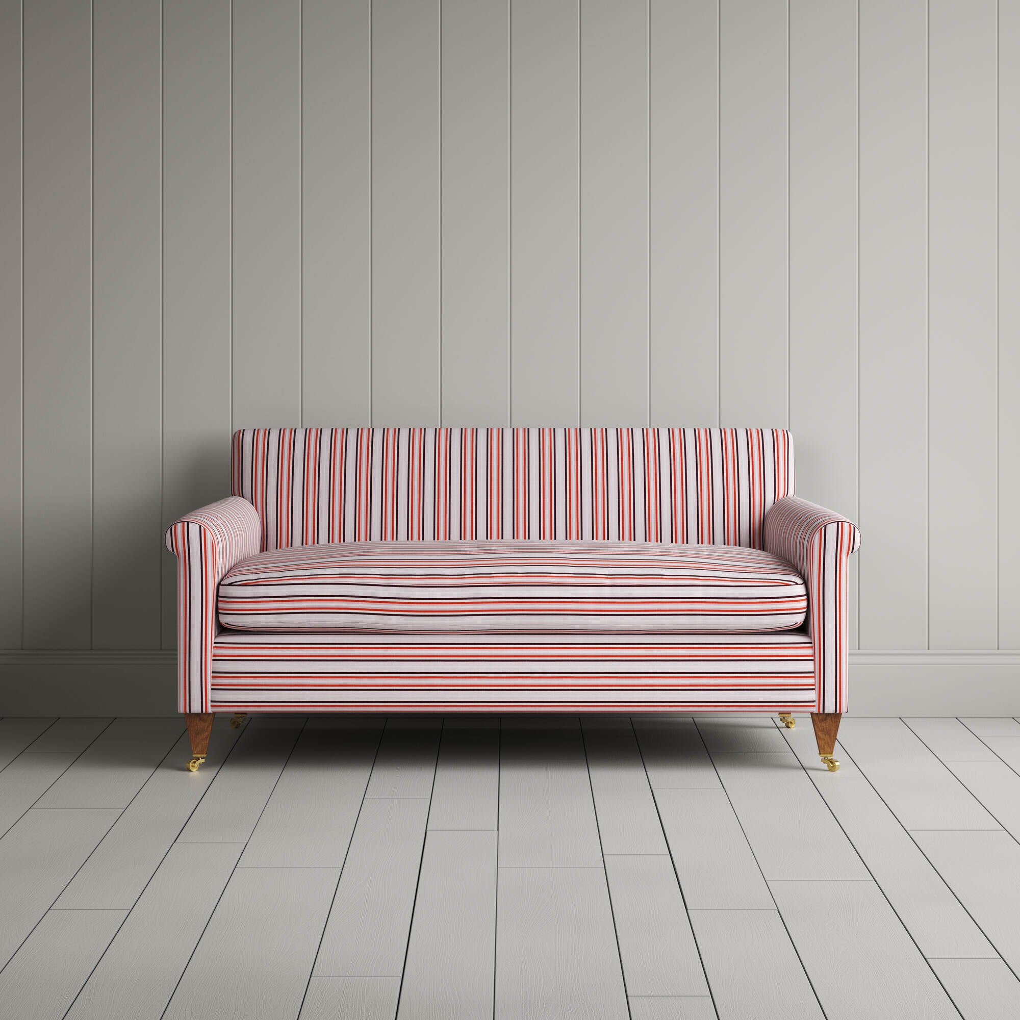 Front View of Idler 2 Seater Sofa in Slow Lane Cotton Linen, Berry