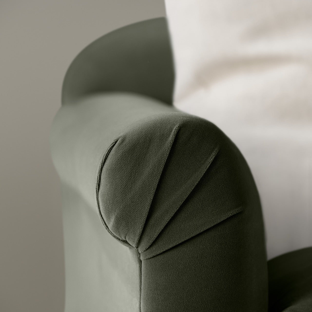 Arm Design Closeup of Dolittle 4 seater Sofa in Intelligent Velvet Seaweed