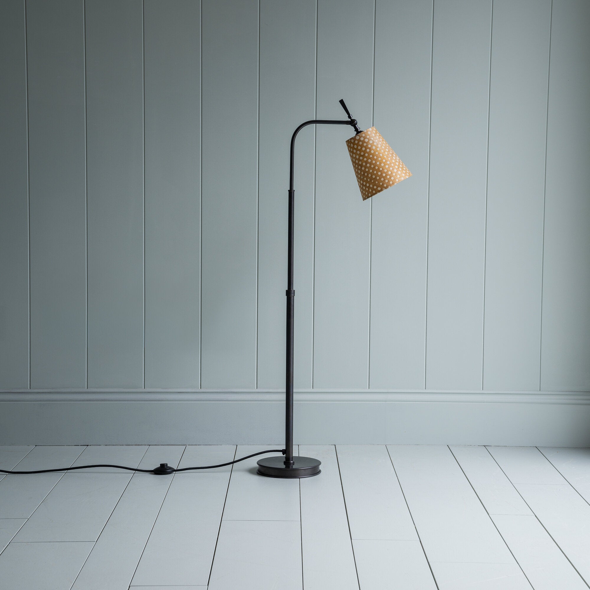 Floor Lamp Base in Waxed Brass With
Dotted Lampshade