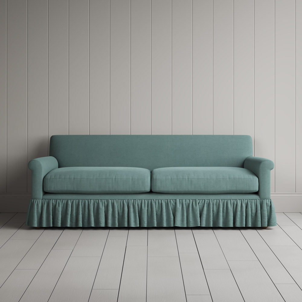 Front View of Curtain Call 3 Seater Sofa in Laidback Linen Cerulean