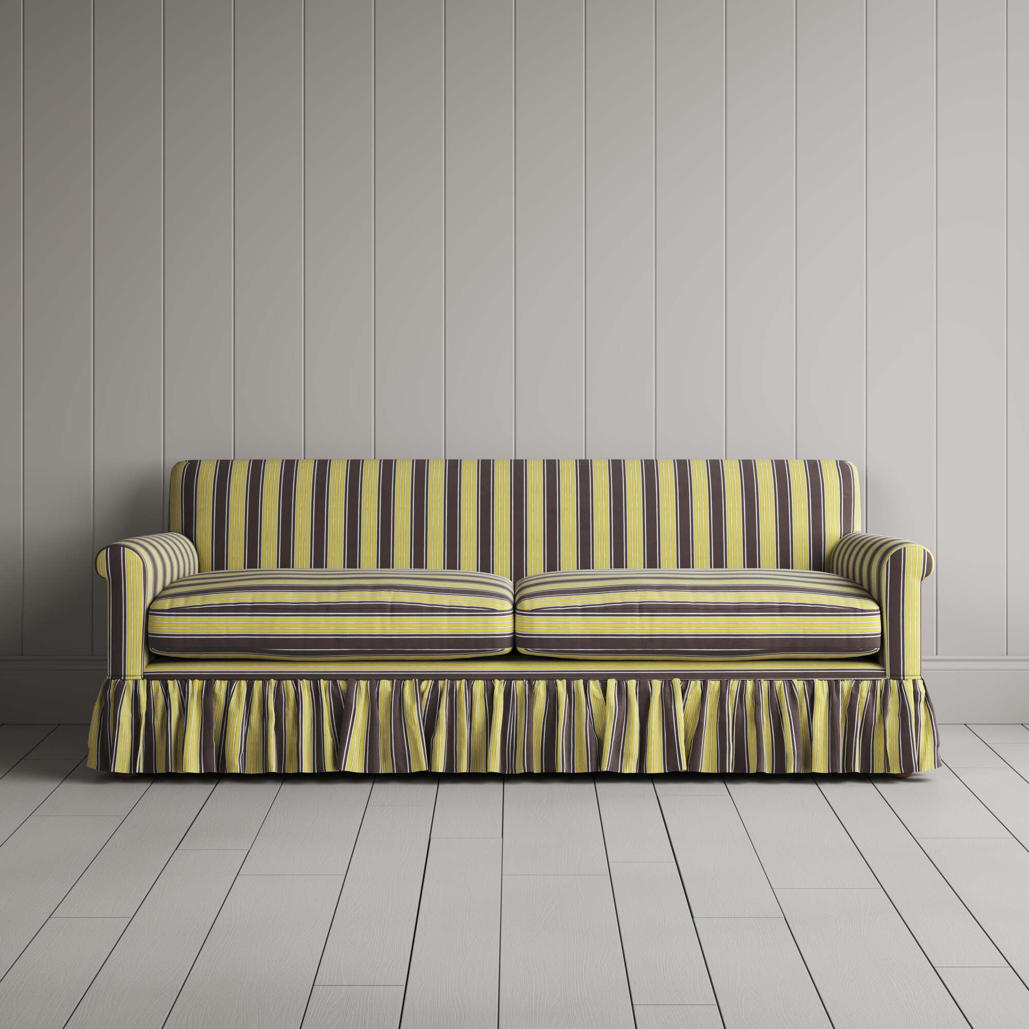 Front View of Curtain Call 3 Seater Sofa in Regatta Cotton, Custard