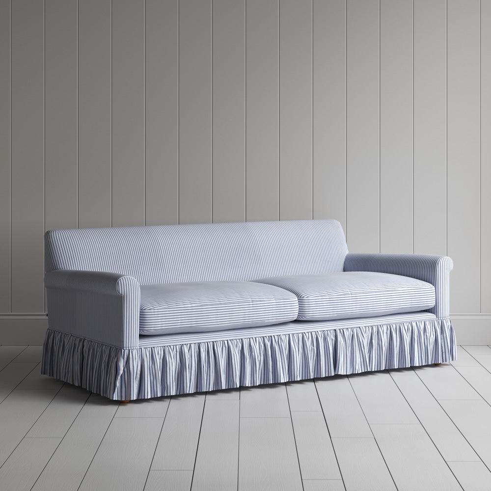 Curtain Call 3 Seater Sofa in Ticking Cotton, Aqua Brown