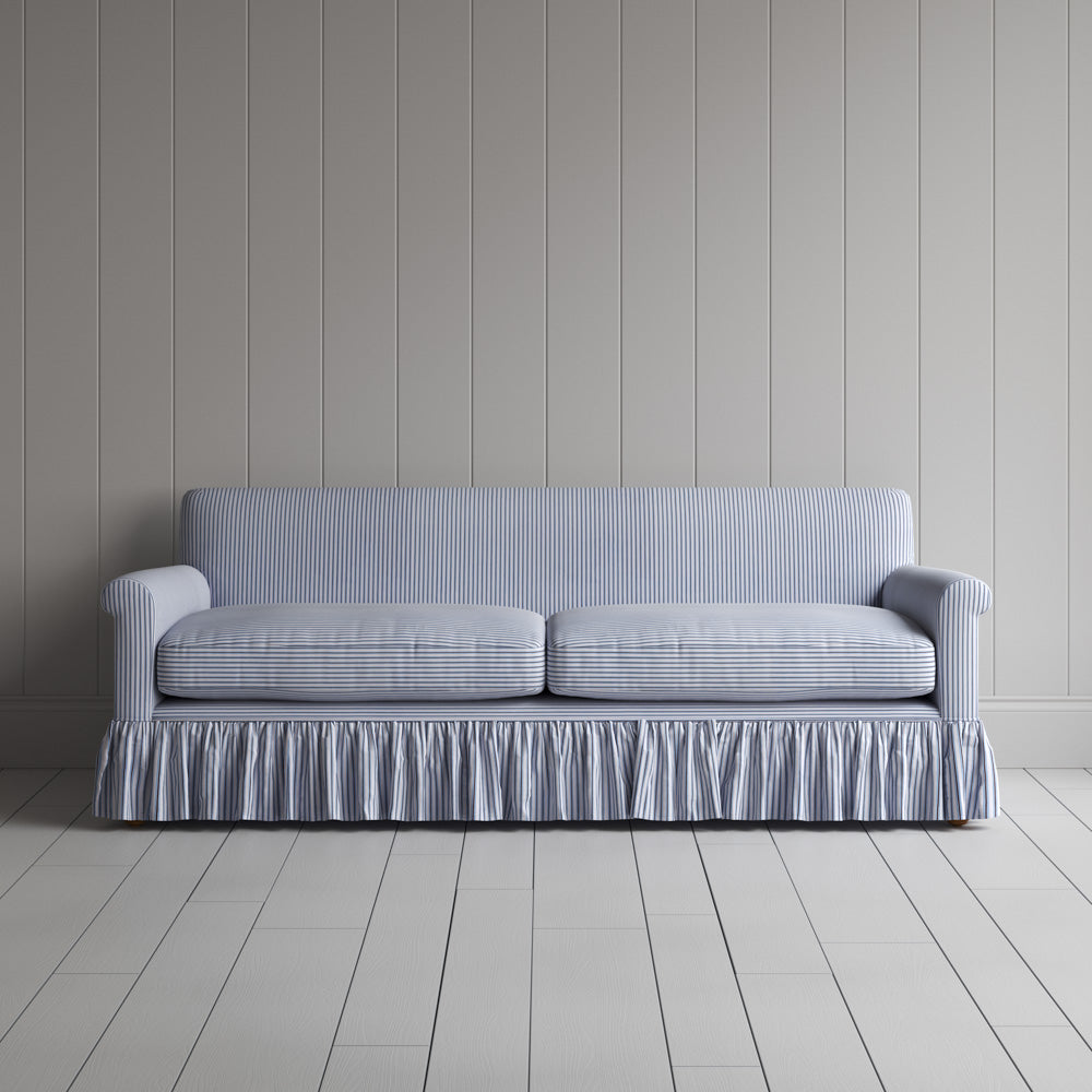 Front View of Curtain Call 3 Seater Sofa in Ticking Cotton, Aqua Brown