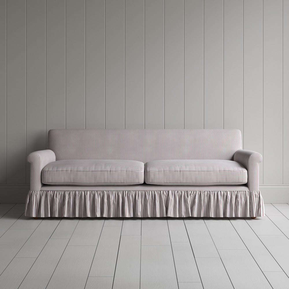 Front View of Curtain Call 3 Seater Sofa in Ticking Cotton, Berry