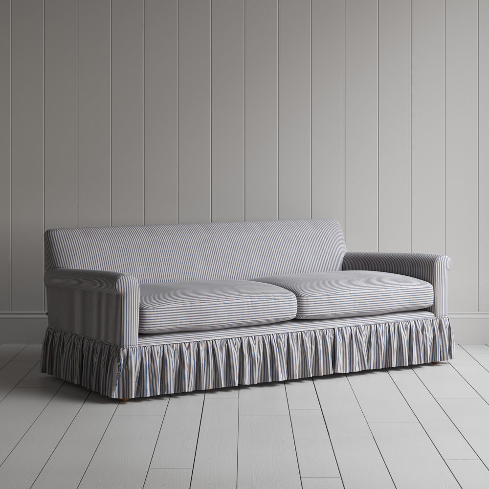 Curtain Call 3 Seater Sofa in Ticking Cotton, Blue Brown