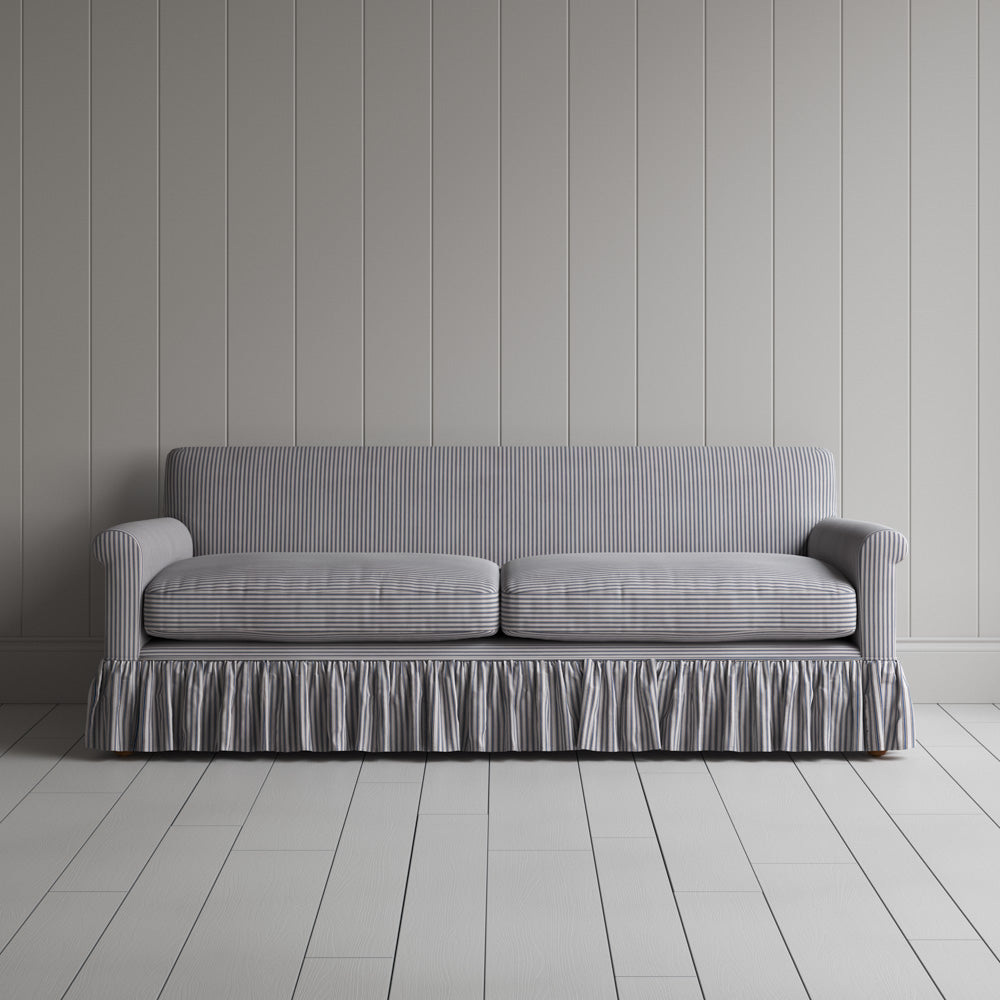 Front View of Curtain Call 3 Seater Sofa in Ticking Cotton, Blue Brown
