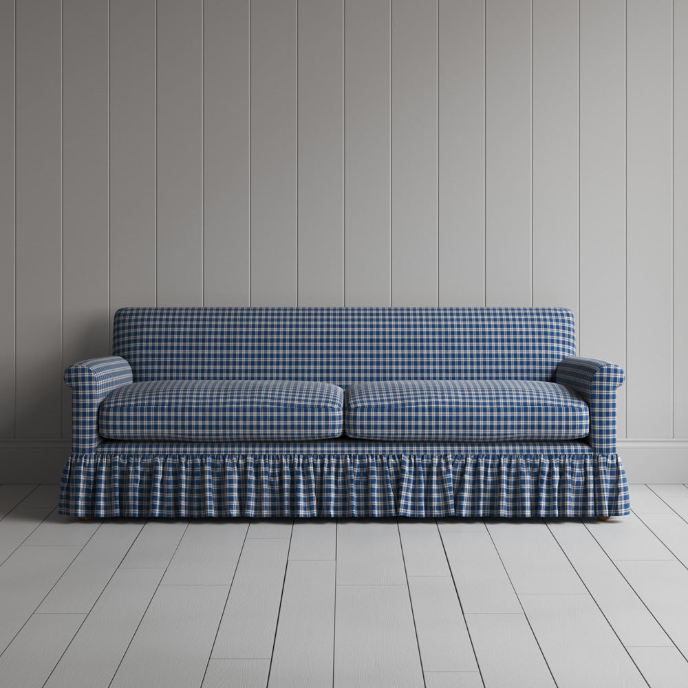 Front View of Curtain Call 3 Seater Sofa in Well Plaid Cotton, Blue Brown