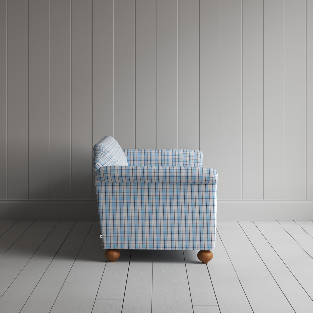 Side View of Dolittle 3 Seater Sofa in Square Deal Cotton, Blue Brown