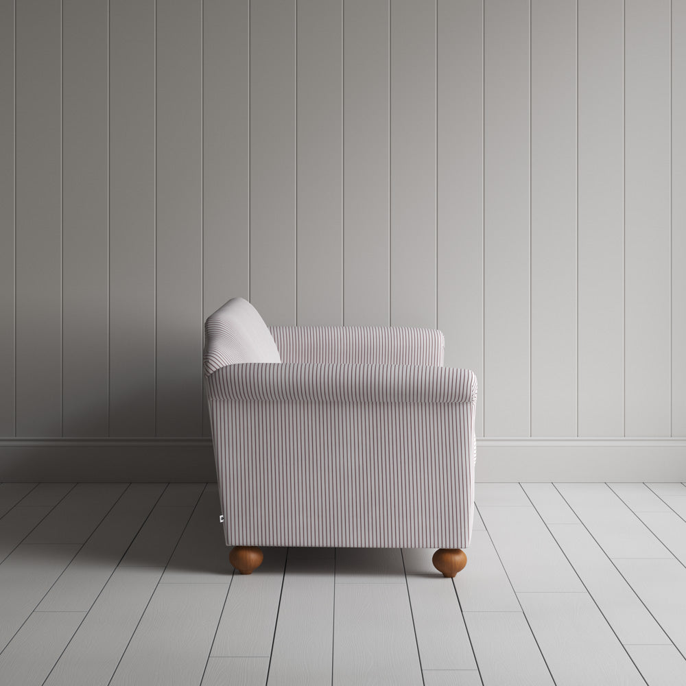 Side profile of Dolittle 3 Seater Sofa in Ticking Cotton, Berry