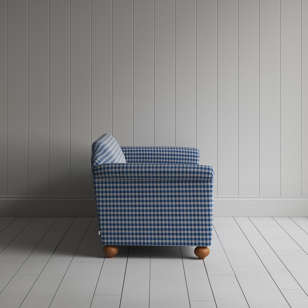 Side View of Dolittle 3 Seater Sofa in Well Plaid Cotton, Blue Brown