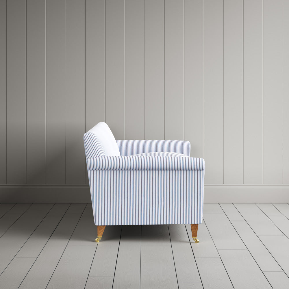Side profile of Idler 3 Seater Sofa in Ticking Cotton, Aqua Brown