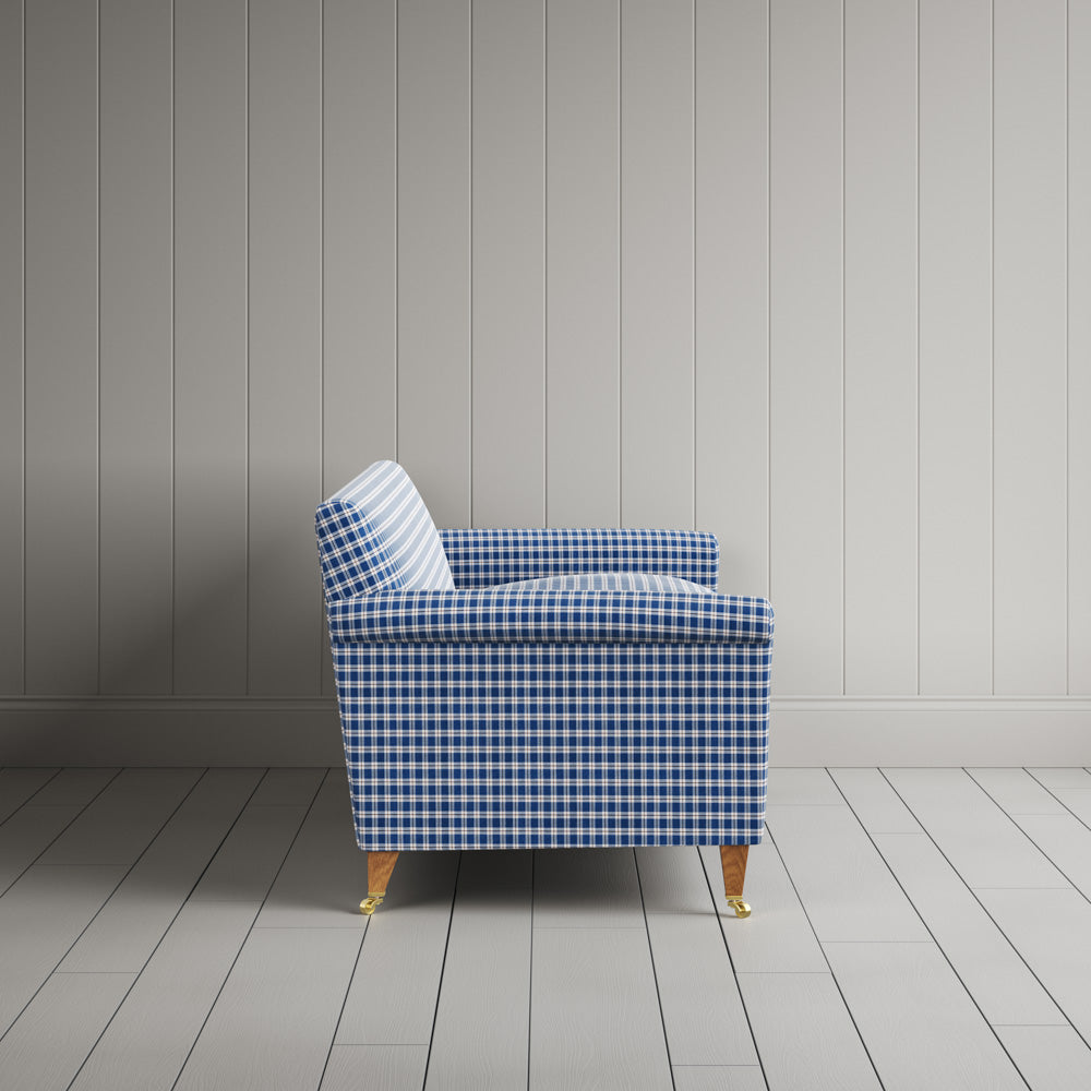 Side profile of Idler 3 Seater Sofa in Well Plaid Cotton, Blue Brown