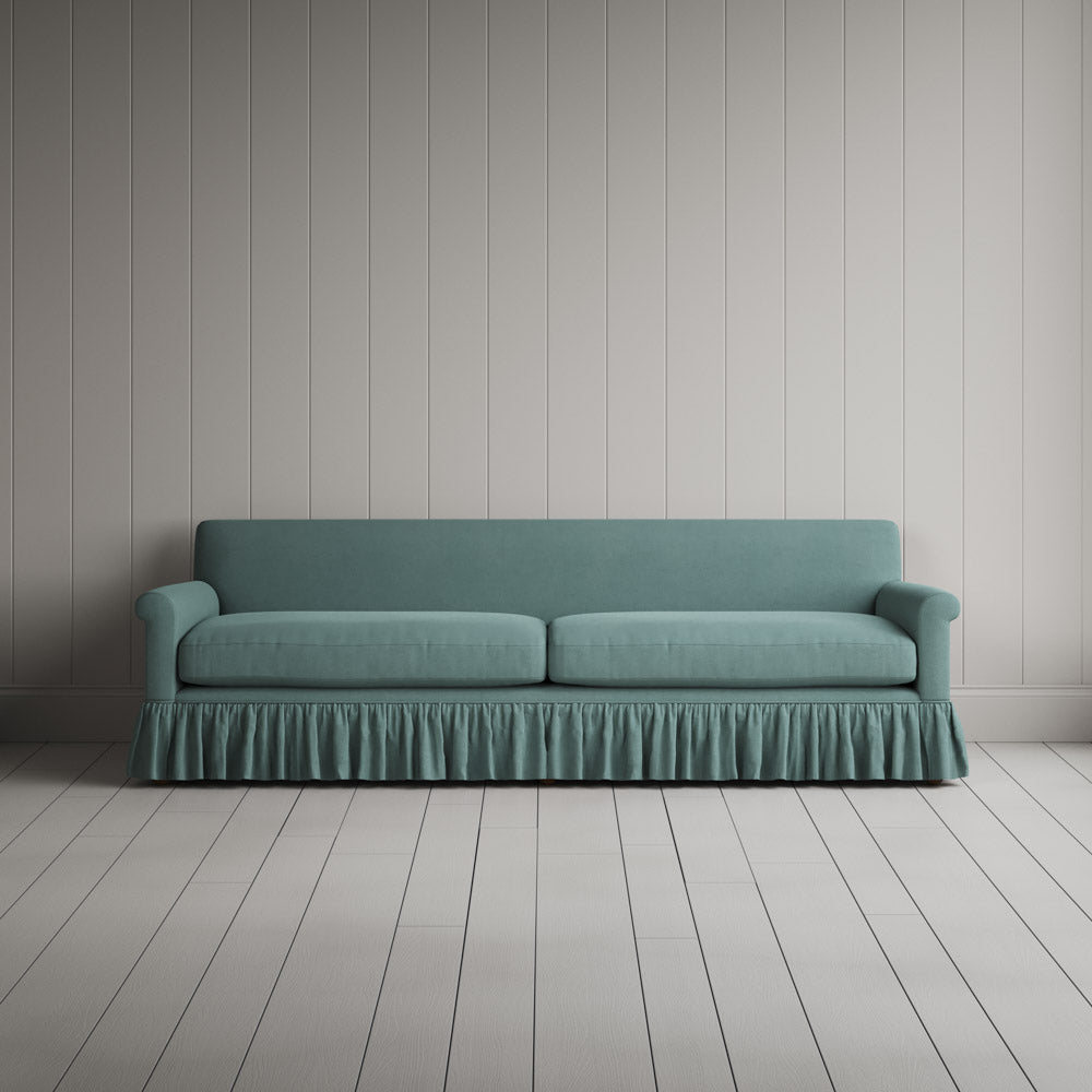 Front View of Curtain Call 4 Seater Sofa in Laidback Linen Cerulean