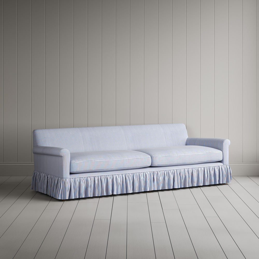 Curtain Call 4 Seater Sofa in Ticking Cotton, Aqua Brown