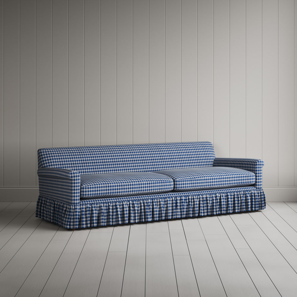 Curtain Call 4 Seater Sofa in Well Plaid Cotton, Blue Brown
