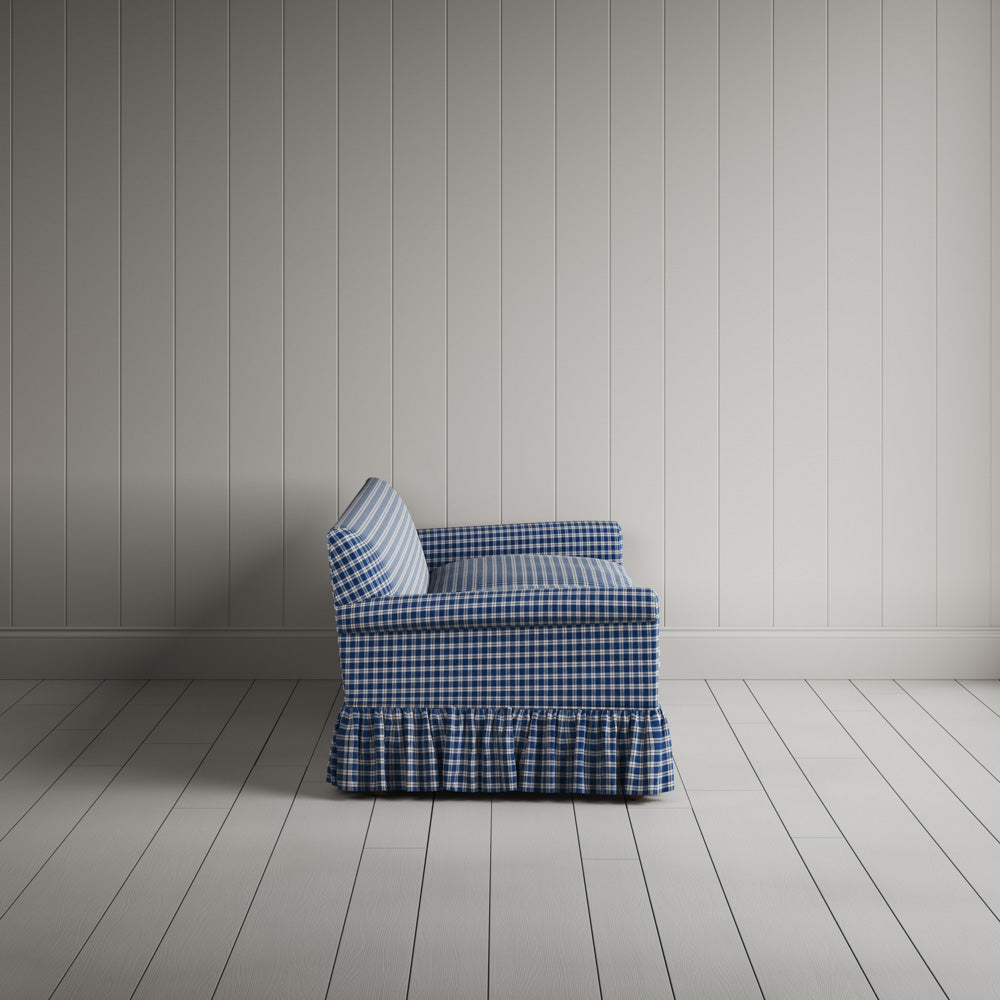 Side View of 4 Seater Sofa in Well Plaid Cotton, Blue Brown