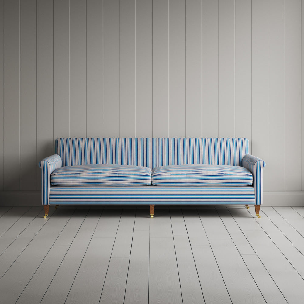 Front View of Idler 4 Seater Sofa in Slow Lane Cotton Linen, Blue