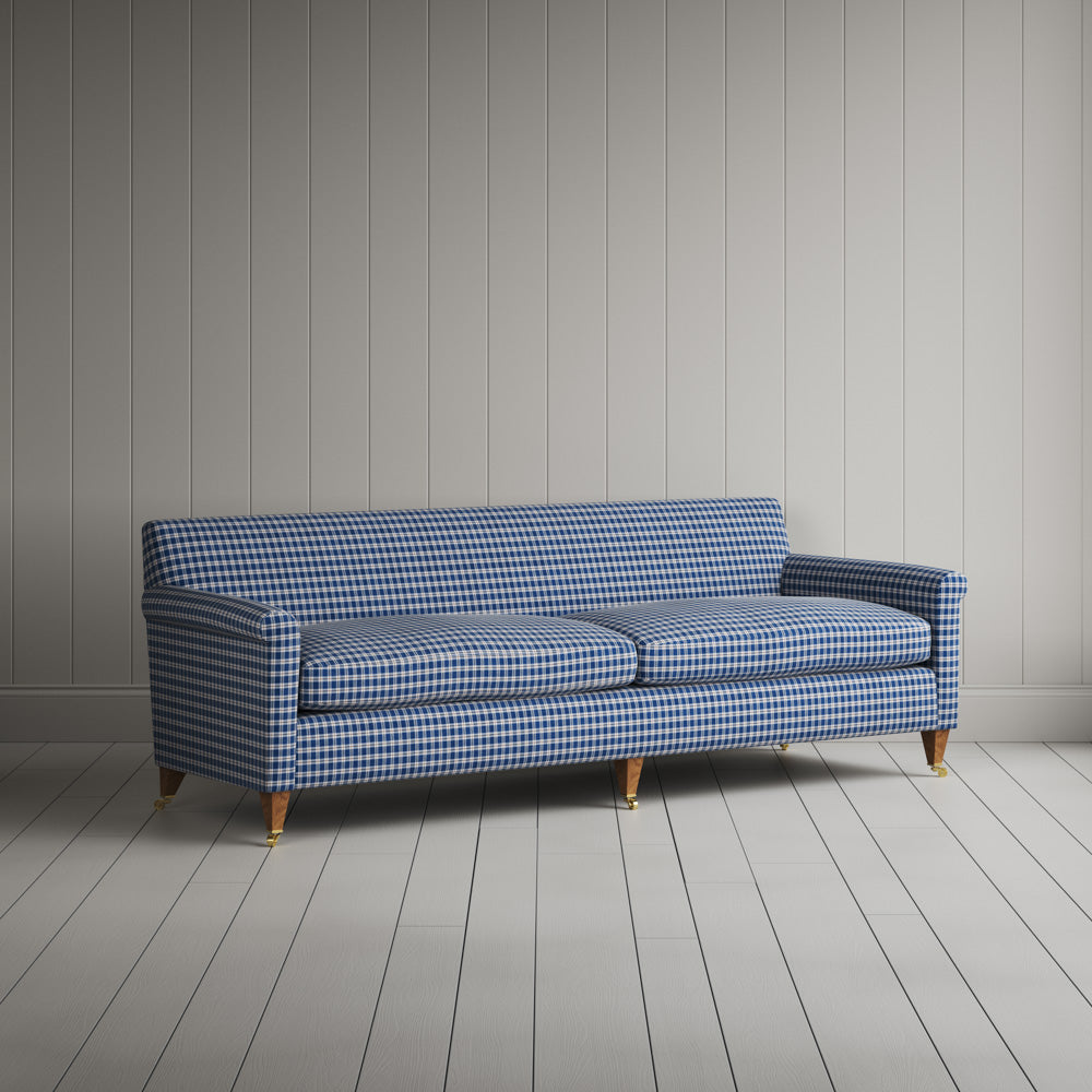 Idler 4 Seater Sofa in Well Plaid Cotton, Blue Brown