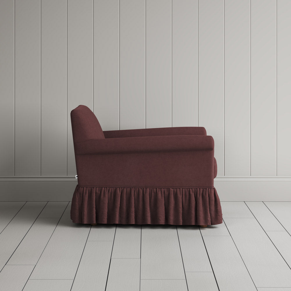 Side View of Curtain Call Armchair in Laidback Linen Damson