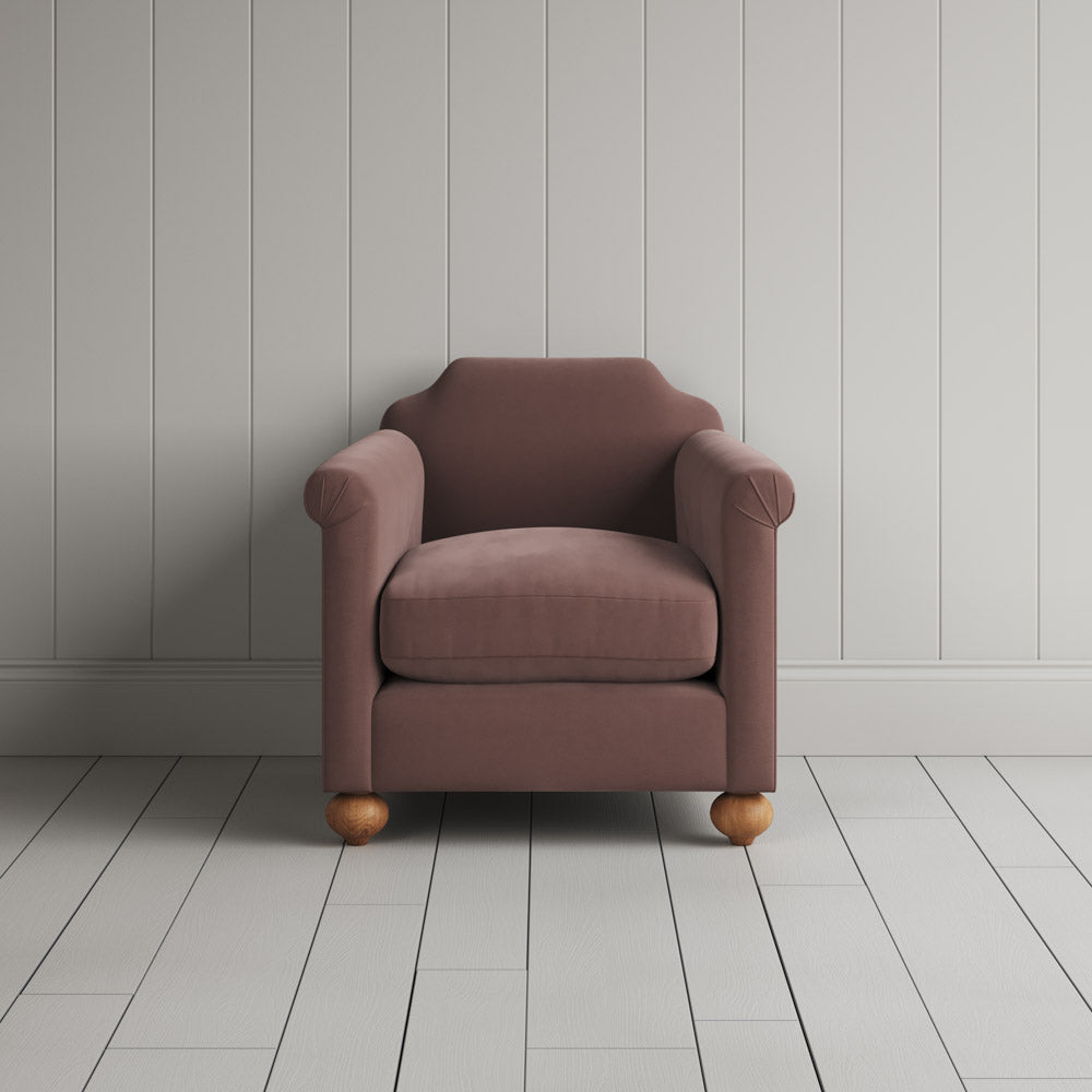 Front View of Dolittle Armchair in Intelligent Velvet Dusky Pink