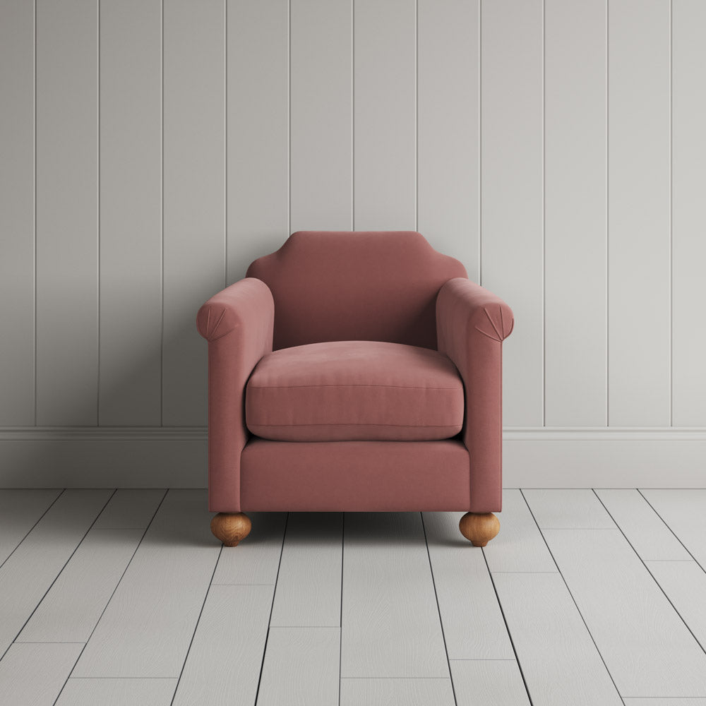 Front View of Dolittle Armchair in Intelligent Velvet Rose