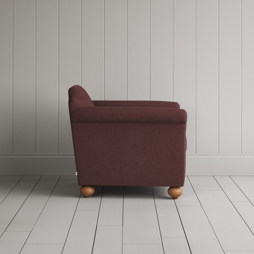Side View of Dolittle Armchair in Laidback Linen Damson