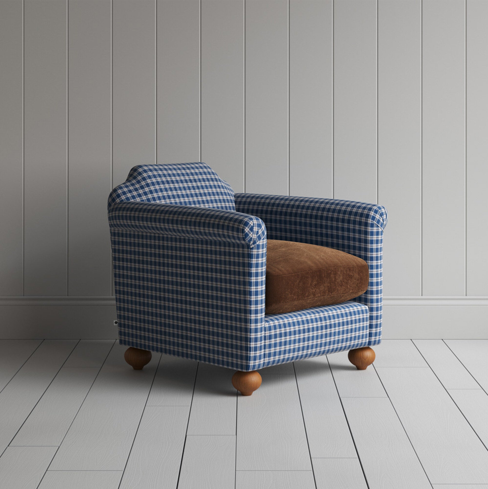 Dolittle Armchair in Well Plaid Frame and Classic Corduroy Tobacco Seat