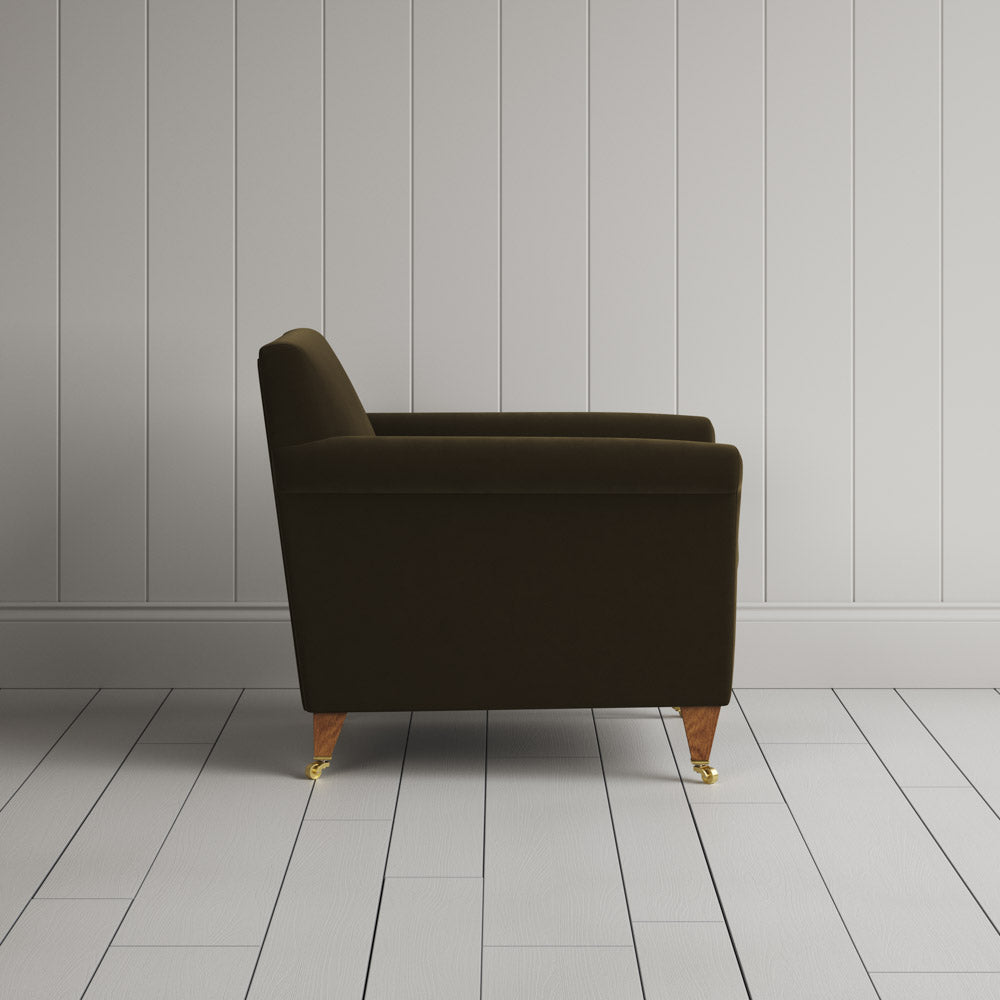 Side View of Idler Armchair in Intelligent Velvet Seaweed