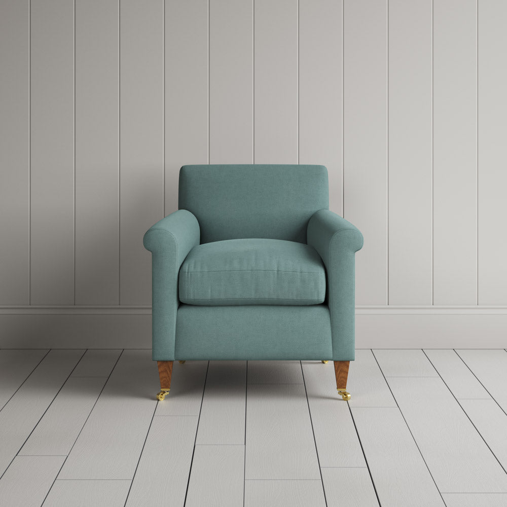Front View of Idler Armchair in Laidback Linen Cerulean