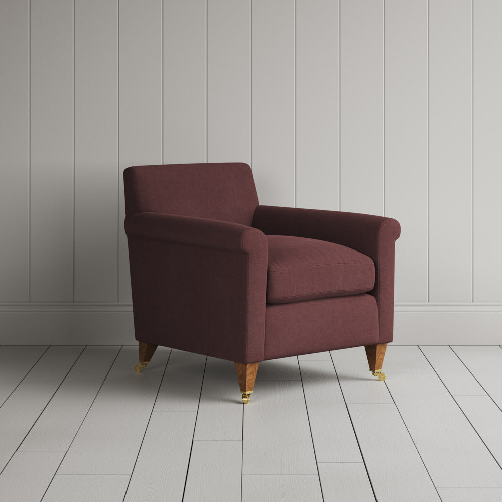 Idler Armchair in Laidback Linen Damson angled shot by NiX