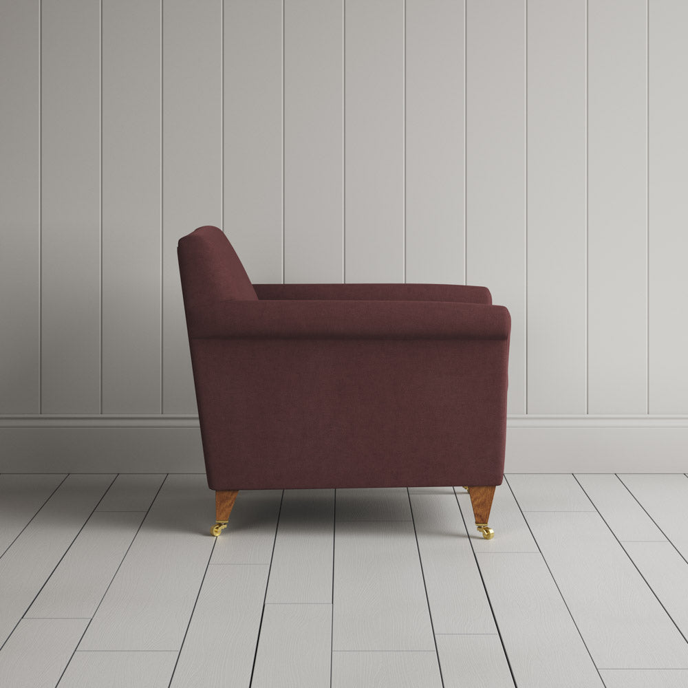 Idler Armchair in Laidback Linen Damson side profile