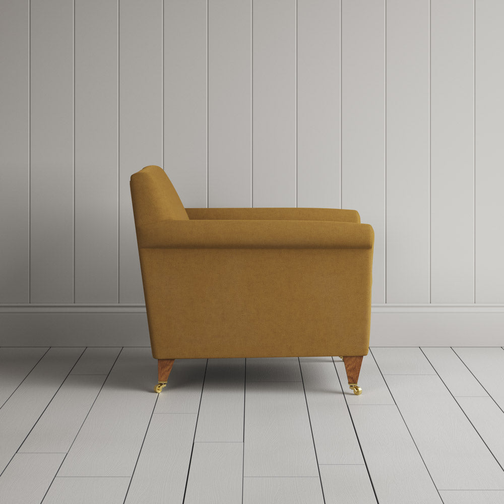 Side View of Idler Armchair in Laidback Linen Ochre