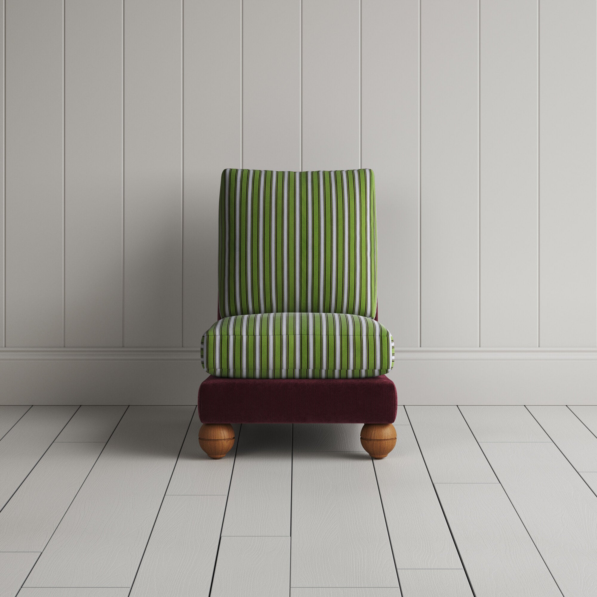 Perch Slipper Armchair in Classic Corduroy Cherry Frame and Colonnade Seat