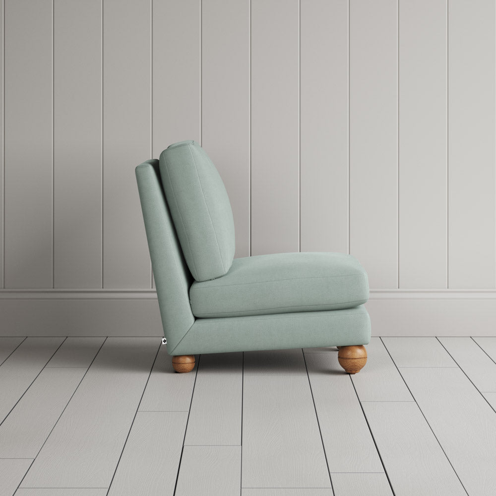 Perch Slipper Armchair in Laidback Linen Sky side profile