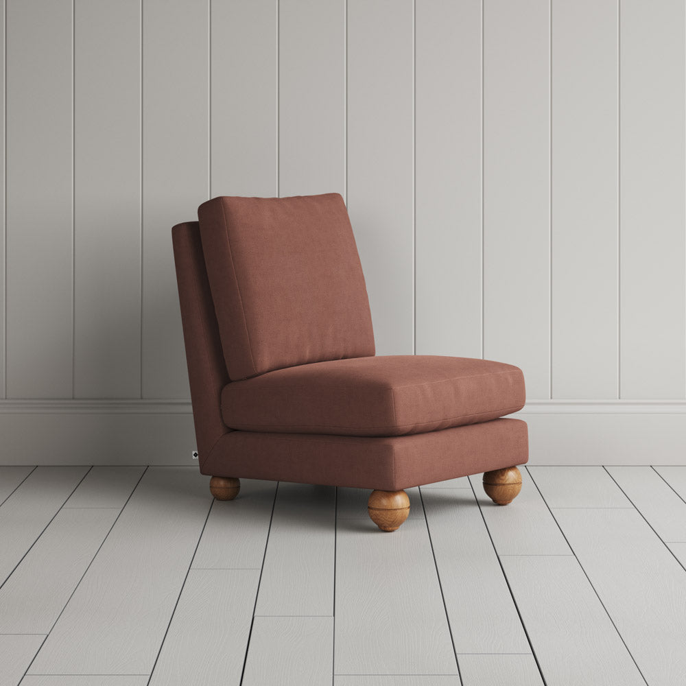 Perch Slipper Armchair in Laidback Linen Sweet Briar angled view
