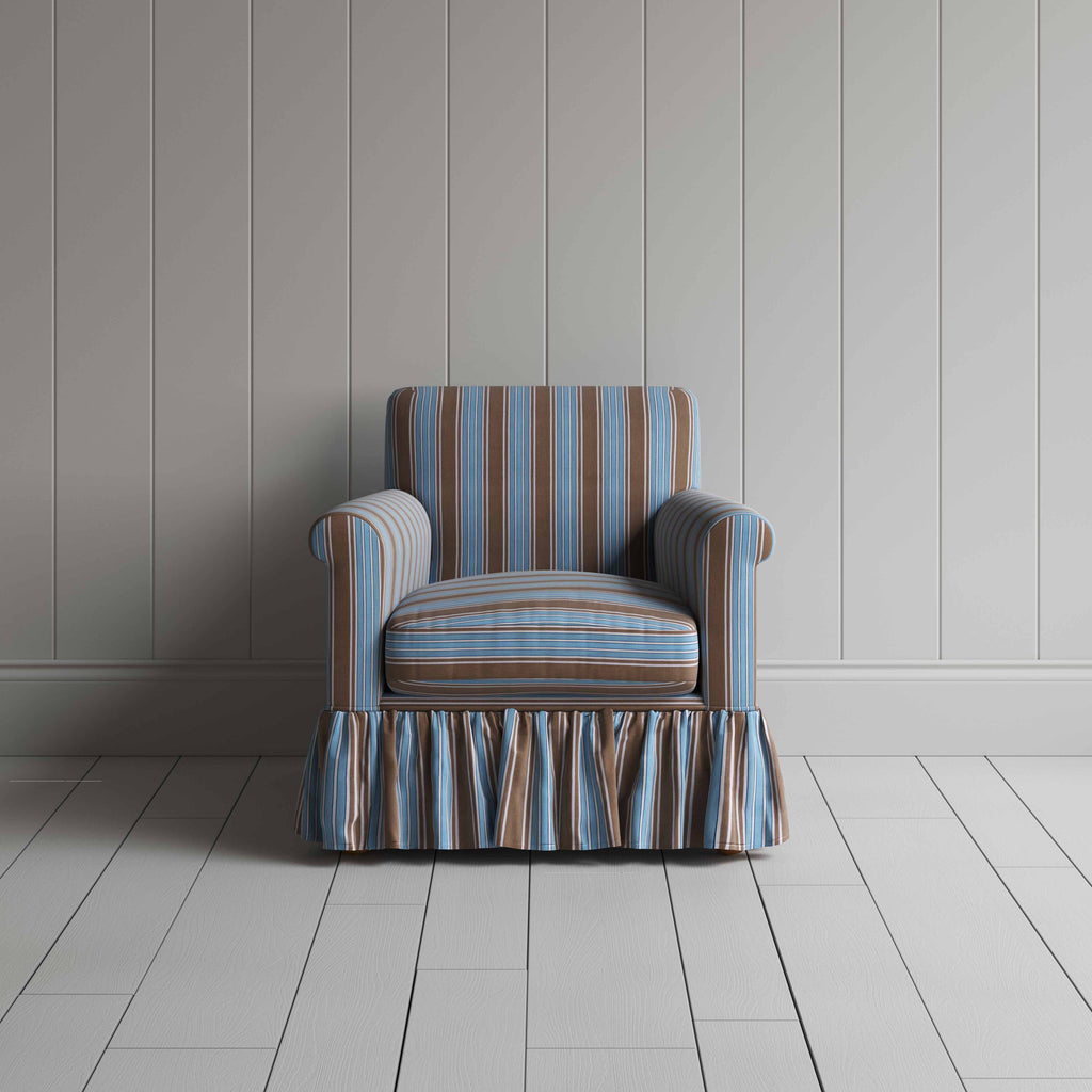 Curtain Call Armchair in Regatta Cotton, Blue, Front View - Nicola Harding