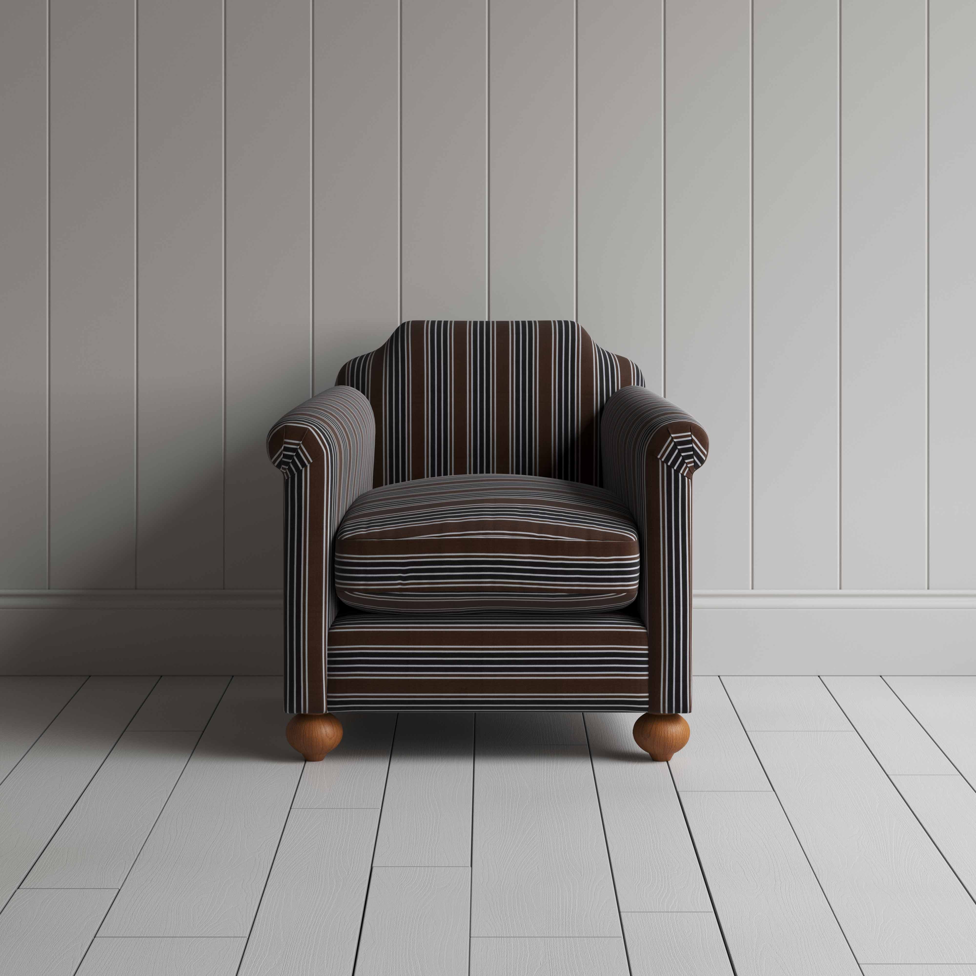 Dolittle Armchair in Regatta Cotton, Charcoal, Front View - Nicola Harding