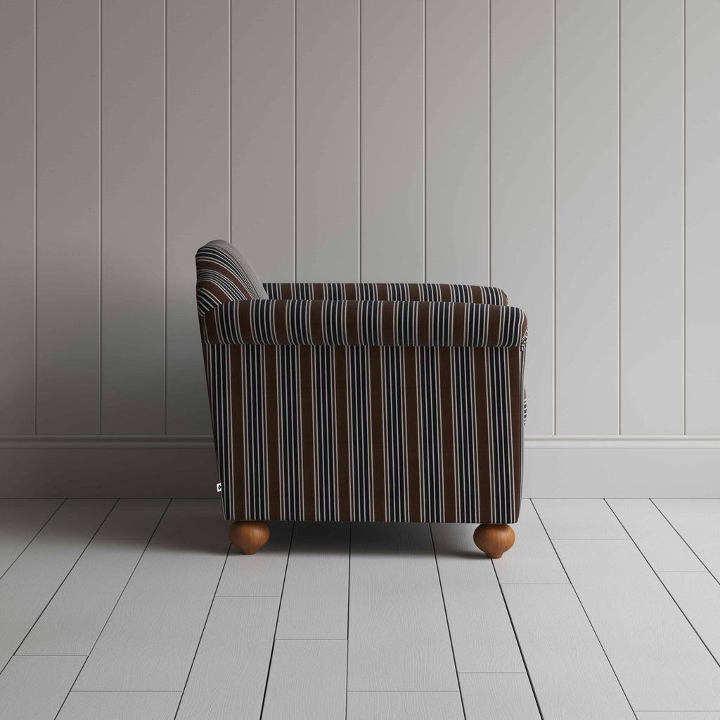 Dolittle Armchair in Regatta Cotton, Charcoal, Side View - Nicola Harding