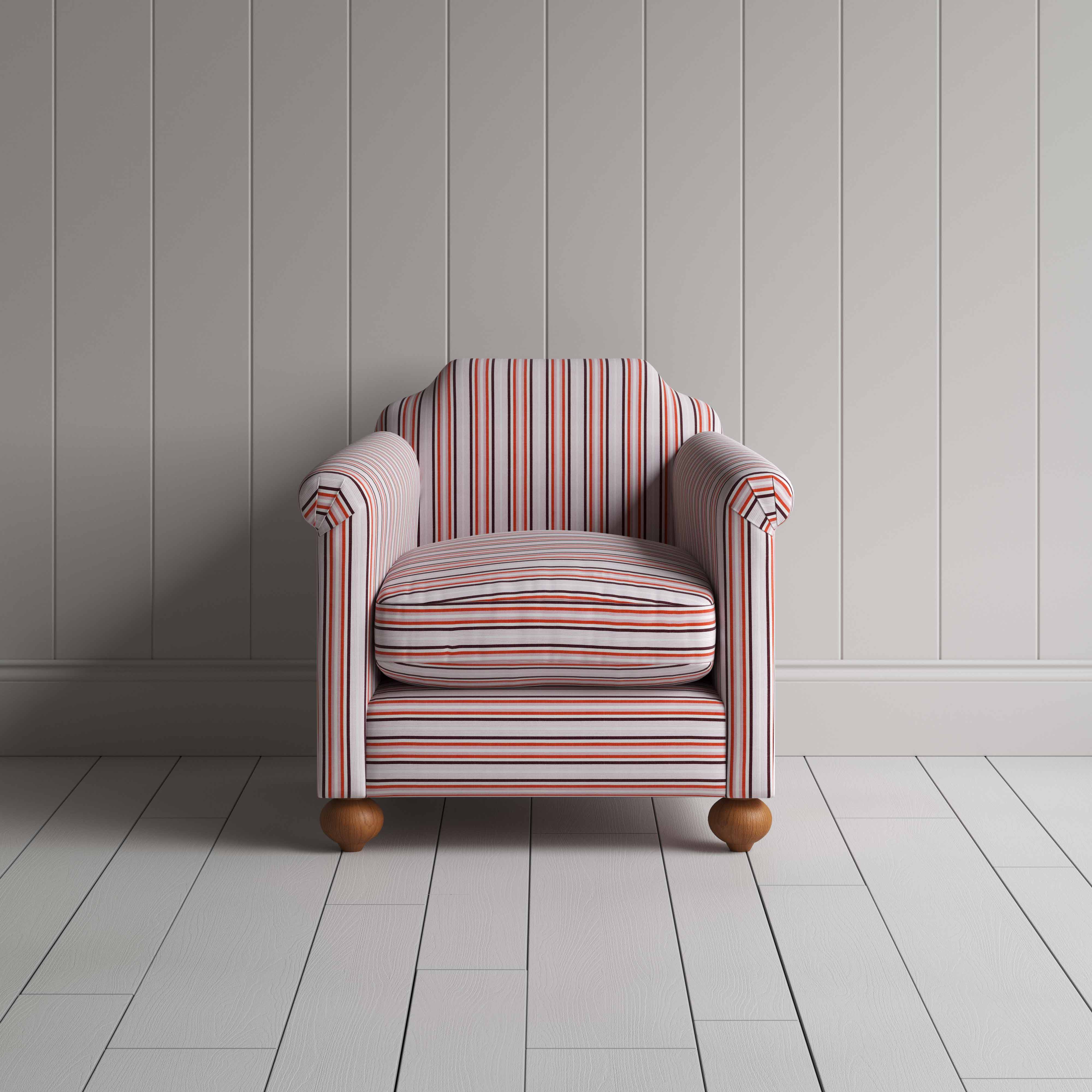 Dolittle Armchair in Slow Lane Cotton Linen, Berry, Front View - Nicola Harding
