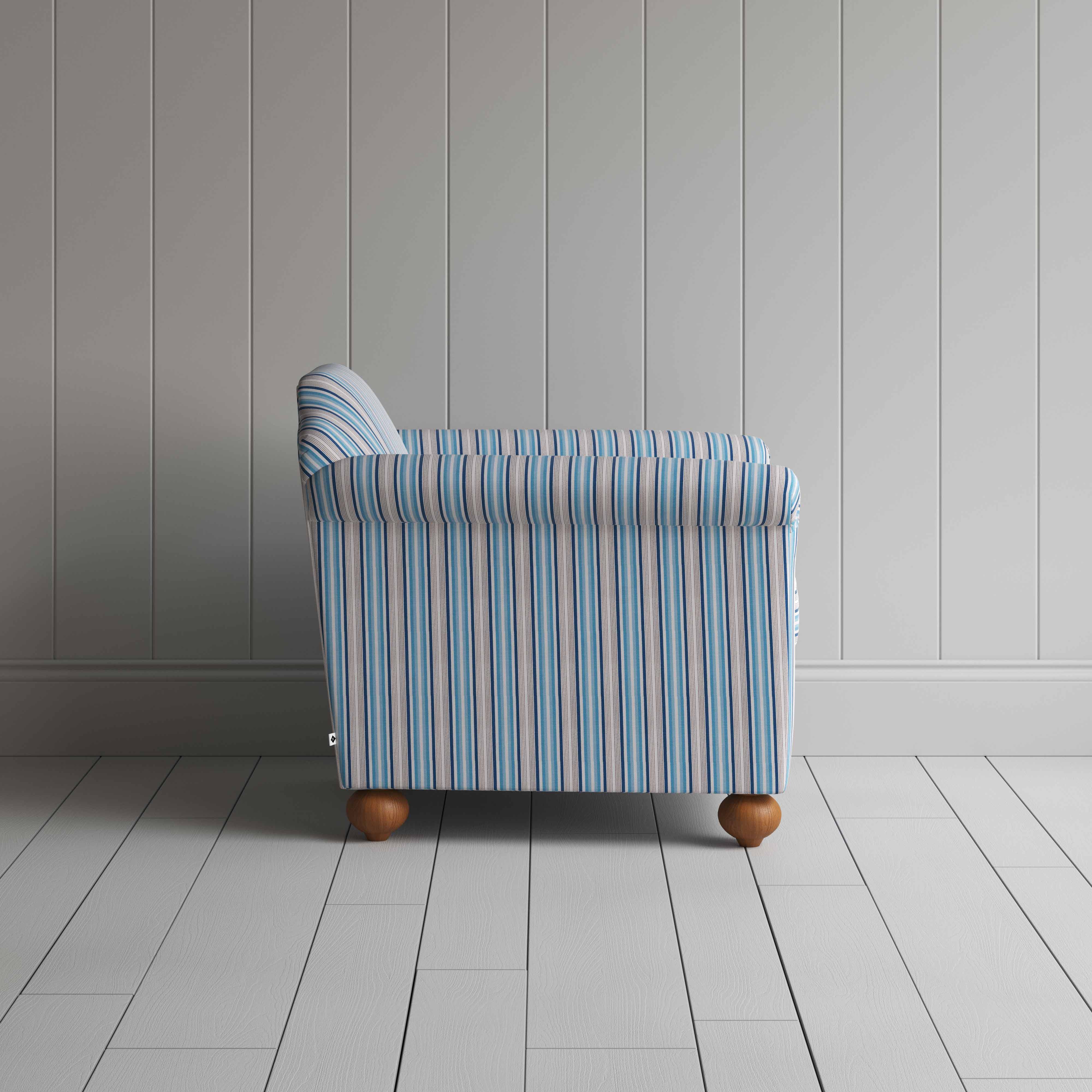 Dolittle Armchair in Slow Lane Cotton Linen, Blue, Side View - Nicola Harding