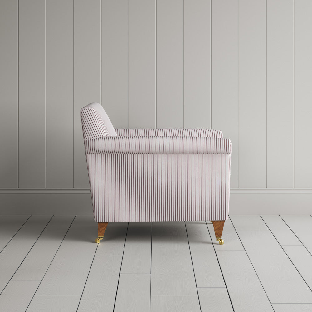 Idler Armchair in Ticking Cotton, Berry - Nicola Harding