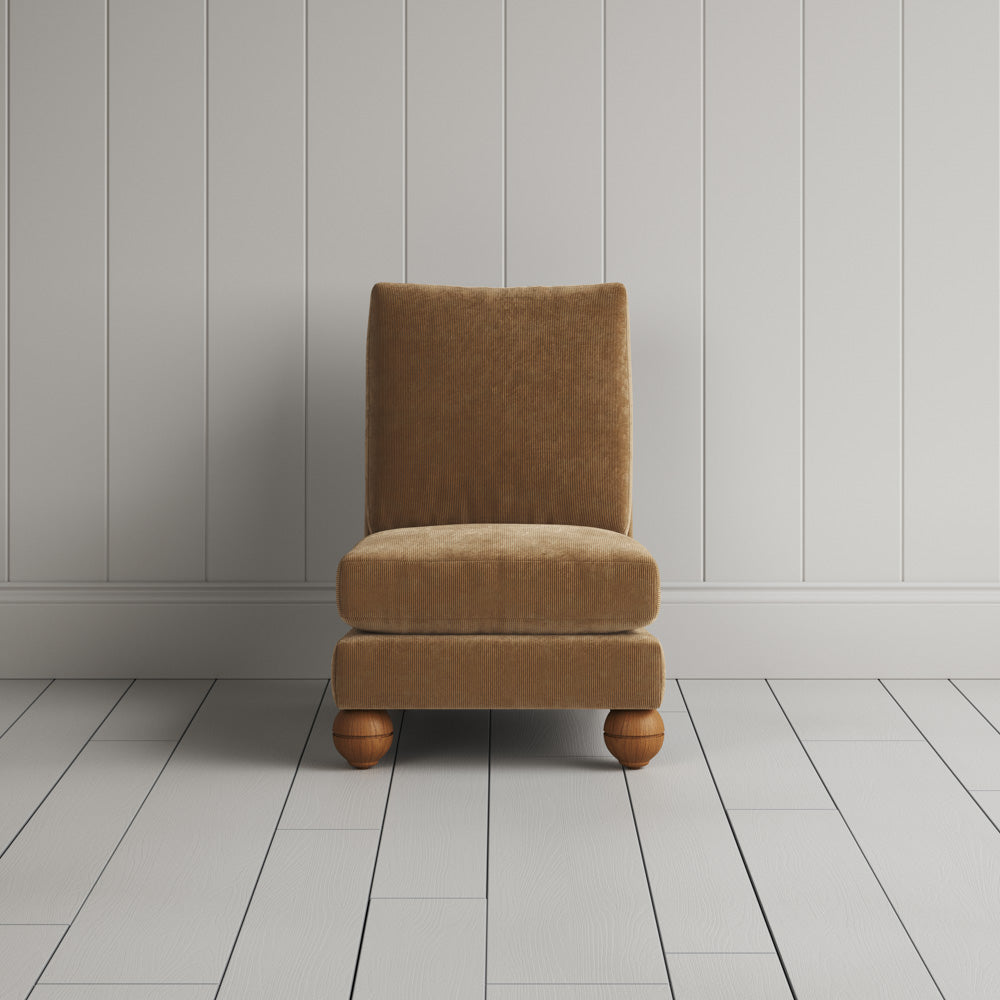 Perch Armchair in classic corduroy stone beige, full front view by Nicola Harding.